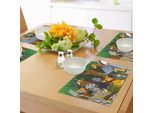Tovagliette Abakuhaus Con Animali, Illustrazioni Di Elefanti, Gazzelle, Giraffe, Gorilla E Leoni In Stile Caricaturale, Tiscjdeco In Tessuto Resistente Ai Colori Per La Sala Da Pranzo E La Cucina, Verde Felce E Marrone