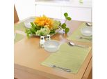 Tovagliette Abakuhaus Retro, Strisce Verticali Con Pois E Cerchi Motivo Geometrico Simmetrico, Tiscjdeco In Tessuto Resistente Al Lavaggio Per La Sala Da Pranzo E La Cucina, Verde Avocado Crema