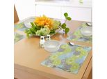 Tovagliette Abakuhaus Con Motivi Floreali, Fiori Color Pastello Con Effetti Etnici In Stile Folk, Stampa Naturale, Tiscjdeco In Tessuto Resistente Al Lavaggio Per La Sala Da Pranzo E La Cucina, Verde Mela, Grigio, Acquamarina