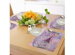 Abakuhaus Tovagliette Unicorno, Animale Fantastico Magico Con Decorazioni Floreali E Uccelli Su Sfondo Rosa Naturale, Tiscjdeco In Tessuto Resistente Al Lavaggio Per La Sala Da Pranzo E La Cucina, Viola Rosa