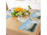Abakuhaus Tovagliette Paesaggio, Paesaggio Con Lago, Cespugli Ed Erba Con Stampa Floreale Riflettente, Tiscjdeco In Tessuto Resistente Al Lavaggio Per Sala Da Pranzo E Cucina, Verde Giada Azzurro