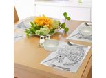 Abakuhaus Tovagliette Bianche E Nere, Profilo Fantasia Con Unicorno E Decorazioni Floreali, Design Monocolore, Tiscjdeco In Tessuto Resistente Al Lavaggio Per La Sala Da Pranzo E La Cucina, Bianco E Nero