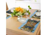 Abakuhaus Tovagliette Paesaggio, Paesaggio Autunnale Con Calendule Arancioni, Case Sul Lago E Cielo Con Nuvole, Tiscjdeco In Tessuto Resistente Ai Colori Per La Sala Da Pranzo E La Cucina, Multicolore