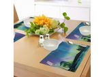 Abakuhaus Tovagliette Nordlicht, Cielo Sopra Il Lago, Stampa Forest Woods Hemisphere, Tiscjdeco In Tessuto Resistente Al Lavaggio Per La Sala Da Pranzo E La Cucina, Blu Violetto, Verde Lime, Lilla