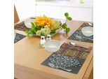 Abakuhaus Tovagliette Moderne, Design Blu E Grigio Con Motivi Geometrici Circolari Sul Bordo, Tiscjdeco In Tessuto Resistente Ai Colori Per La Sala Da Pranzo E La Cucina, Calendula Arancione E Giallo