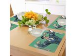 Tovagliette Abakuhaus Verdi, Stile Pop Art Retrò, Uomo D'affari Con Banconote Da Un Dollaro, Tiscjdeco In Tessuto Resistente Ai Colori Per La Sala Da Pranzo E La Cucina, Blu Petrolio E Verde Felce.