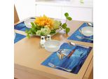 Abakuhaus Tovagliette Nautiche, Stampa Artistica Impressionista Con Veliero Dipinto A Olio Sull'orizzonte, Tiscjdeco In Tessuto Resistente Al Colore Per La Sala Da Pranzo E La Cucina, Blu Navy E Blu