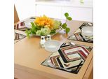 Abakuhaus Tovagliette Astratte, Forme Psichedeliche Con Illustrazioni Retrò Di Farfalle Effetto Sporco, Tiscjdeco In Tessuto Resistente Al Lavaggio Per La Sala Da Pranzo E La Cucina, Giallo Chiaro Caramello Nero Rubino