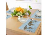 Abakuhaus Tovagliette Con Mappa Del Mondo Floreale, Mappa Del Mondo Con Linee Oceaniche Ondulate, Icone Dei Continenti Floreali, Immagine Artistica, Decorazione Da Tavolo In Tessuto Resistente Al Lavaggio Per Sala Da Pranzo E Cucina, Azzurro Cacao