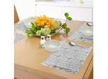 Tovagliette Abakuhaus Con Motivi Floreali, Fiori Primaverili Astratti Disegnati A Mano Con Sfondo Grigio, Tiscjdeco In Tessuto Resistente Al Lavaggio Per La Sala Da Pranzo E La Cucina, Grigio Chiaro E Bianco