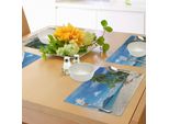 Abakuhaus Tovagliette Paesaggistiche, Isola Botanica Esotica Vicino Alla Costa, Palme, Montagne, Cielo Aperto, Foto, Tiscjdeco In Tessuto Resistente Ai Colori Per La Sala Da Pranzo E La Cucina, Crema, Verde, Blu