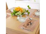 Tovagliette Abakuhaus Con Motivo Animale, Cane Pomerania Con Grafica Vintage Retrò E Sfondo Color Pesca, Decorazione Da Tavolo In Tessuto Resistente Al Lavaggio Per Sala Da Pranzo E Cucina, Multicolore