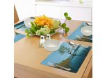 Tovagliette Abakuhaus Natur, Albero Primaverile Sulla Superficie Del Lago - Sorprese Surreali Della Madre Terra - Stampa Fotografica, Tiscjdeco In Tessuto Resistente Al Lavaggio Per La Sala Da Pranzo E La Cucina, Verde Felce Verde Acqua