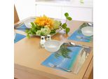 Abakuhaus Tovagliette Paesaggio, Immagine Botanica Tropicale Con Palme Da Cocco Vicino Alla Spiaggia Dell'oceano, Foto, Tiscjdeco In Tessuto Resistente Al Lavaggio Per La Sala Da Pranzo E La Cucina, Azzurro Cielo Crema Verde Acquamarina