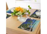 Abakuhaus Tovagliette Tropicali, Spiaggia Esotica Delle Maldive Con Palme Paradisiache, Paesaggio Costiero Vacanziero, Tiscjdeco In Tessuto Resistente Al Colore Per La Sala Da Pranzo E La Cucina, Verde Felce Turchese Blu