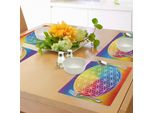 Abakuhaus Tovagliette Hippie, Fiori Della Pace Astratti, Bambini E Adolescenti, Arcobaleno Luminoso, Design Spirituale E Lifestyle, Tiscjdeco In Tessuto Resistente Al Lavaggio Per La Sala Da Pranzo E La Cucina, Multicolore