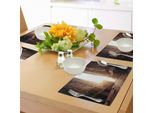 Abakuhaus Tovagliette Con Immagini Urbane, New York Street Con Grattacieli Alti Al Mattino Presto Manhattan View, Tiscjdeco In Tessuto Resistente Ai Colori Per La Sala Da Pranzo E La Cucina, Marrone Umbra Crema