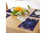 Tovagliette Abakuhaus Mandala, Fiore Mistico Psichedelico Simbolo Dell'universo Asiatico Con Motivo Sacro Spaziale, Stampa Artistica, Tovaglietta Decorativa In Tessuto Resistente Al Lavaggio Per Sala Da Pranzo E Cucina, Viola Blu
