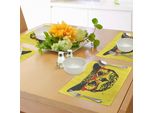 Abakuhaus Tovagliette Moderne, Gufo Con Occhiali Ritratto Hipster Animale Notturno Grunge Umorismo Grafica, Tiscjdeco In Tessuto Resistente Ai Colori Per La Sala Da Pranzo E La Cucina, Grigio Scuro Giallo Rosso