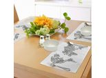 Tovagliette Abakuhaus Con Mappa Del Mondo Floreale, Motivo Floreale Monocolore, Design Moderno Stilizzato Autentico, Decorazione Da Tavola In Tessuto Resistente Al Lavaggio Per Sala Da Pranzo E Cucina, Bianco E Nero