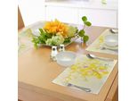 Tovagliette Abakuhaus Land, Romantici Fiori Bianchi E Gialli Con Orchidee Su Sfondo Astratto Stampato, Tiscjdeco In Tessuto Resistente Al Lavaggio Per La Sala Da Pranzo E La Cucina, Multicolore