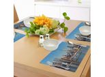 Abakuhaus New York Tovagliette, Skyline Urbano Di Manhattan Con Empire State Building Sul Panorama Del Fiume Hudson, Tiscjdeco In Tessuto Resistente Ai Colori Per La Sala Da Pranzo E La Cucina, Blu Grigio