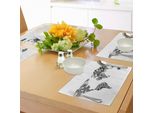 Abakuhaus Tovagliette Con Mappa Del Mondo Floreale, Mappa Artistica In Stile Schizzo Con Fiori E Foglie Esotici Monocromatici, Decorazione Da Tavola In Tessuto Resistente Al Lavaggio Per La Sala Da Pranzo E La Cucina, Bianco E Nero