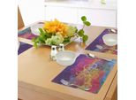 Abakuhaus Tovagliette Moderne, Motivi Astratti A Forma Di Foglia, Colorate, Ondulate, Curve, Motivo Boho Kitsch, Tiscjdeco In Tessuto Resistente Al Lavaggio Per La Sala Da Pranzo E La Cucina, Multicolore