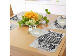 Tovagliette Abakuhaus Con Teschi, Teschi Grafici, Astronauti Spaziali Con Una Corona E Illustrazioni Floreali Stampate, Decorazioni Da Tavola In Tessuto Resistente Al Lavaggio Per La Sala Da Pranzo E La Cucina, Bianco E Nero