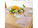 Abakuhaus Tovagliette Rosa, Piastrelle Vintage Retrò Con Forme Geometriche Triangoli Quadrati Linee Stampa Artistica, Tiscjdeco In Tessuto Resistente Al Lavaggio Per La Sala Da Pranzo E La Cucina, Bianco E Rosa
