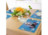 Abakuhaus Tovagliette Moderne, Elementi Musicali Con Una Mano Che Regge Delle Cuffie, Illustrazione In Stile Graffiti, Tiscjdeco In Tessuto Resistente Al Lavaggio Per La Sala Da Pranzo E La Cucina, Colori Fucsia, Sabbia E Blu