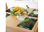 Tovagliette Abakuhaus Nordlicht, Tempo Nuvoloso Sulle Colline Con Cascata, Affluente, Paesaggio Naturale, Tiscjdeco In Tessuto Resistente Al Colore Per La Sala Da Pranzo E La Cucina, Verde Oliva E