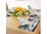 Tovagliette Abakuhaus Natur, Fenicotteri E Palme A Miami Grafica Esotica Tropicale Con Paesaggio Naturale, Tiscjdeco In Tessuto Resistente Al Lavaggio Per La Sala Da Pranzo E La Cucina, Bianco E Nero