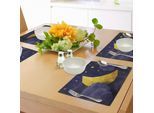 Abakuhaus Tovagliette Geometriche, Effetto Triangolare, Grafica Cielo Notturno, Luna Nuova, Stelle E Nuvole, Decorazione Da Tavola In Tessuto Resistente Al Lavaggio Per Sala Da Pranzo E Cucina, Blu Navy, Giallo E Viola