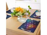 Abakuhaus Tovagliette Circolari, Digital Overlapping Circles Griglia Geometrica Centrata Su Triangoli Motivo Energia Esoterica, Tiscjdeco In Tessuto Resistente Al Lavaggio Per La Sala Da Pranzo E La Cucina, Indaco