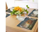 Tovagliette Per Bambini Abakuhaus, Immagine Astratta Da Fiaba Con Zucca Arancione, Paesaggio Immaginario E Principessa Ella, Decorazione Da Tavolo In Tessuto Resistente Al Lavaggio Per Sala Da Pranzo E Cucina, Multicolore