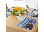 Tovagliette Abakuhaus, Foto Di Bled In Slovenia Con Il Lago Snowy Mountains E Un Paesaggio Con Castello E Pastori, Tiscjdeco In Tessuto Resistente Ai Colori Per La Sala Da Pranzo E La Cucina, Multicolore