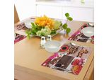 Tovagliette Da Cucina Abakuhaus, Collage A Tema Caffè Con Tazze, Pois, Fiori, Chicchi Di Caffè E Muffin, Fotografia, Stampa Digitale Su Tessuto Lavabile, Decorazione Da Tavola, Cucina, Marrone Rosso