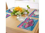 Tovagliette Abakuhaus, Sfondo Vettoriale Con Illustrazioni Di Gelati, Dolciumi E Altri Alimenti Appetitosi, Decorazioni Da Tavola In Tessuto Resistente Ai Colori Per La Sala Da Pranzo E La Cucina, Rosa E Blu