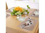 Tovagliette Abakuhaus, Ritratto Di Cucciolo Simpatico Piccolo Amico Peloso - Cane Domestico - Stile Grafico, Decorazione Da Tavola In Tessuto Resistente Al Lavaggio Per La Sala Da Pranzo E La Cucina, Color Caramello Chiaro, Taupe Caldo, Beige