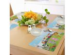 Tovagliette Abakuhaus Con Disegni Umoristici, Design Per Camerette Bambini Bambini Felici Su Un Trenino Con Animali Della Savana, Tiscjdeco In Tessuto Resistente Al Lavaggio Per Sala Da Pranzo E Cucina, Multicolore