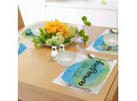 Tovagliette Abakuhaus Lifestyle, Con Una Citazione Incredibilmente Stimolante Stampata Su Un Disegno Acquerellato Painbrush, Tiscjdeco In Tessuto Resistente Al Lavaggio Per La Sala Da Pranzo E La Cucina, Azzurro Cielo E Verde.