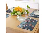 Tovagliette Abakuhaus Natur, Fiori Di Ciliegio Giapponesi In Fiore Su Ramo - Immagine A Tema Fiori Di Ciliegio, Tiscjdeco In Tessuto Resistente Al Lavaggio Per La Sala Da Pranzo E La Cucina, Rosa Chiaro, Arancione E Blu