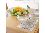 Tovagliette Abakuhaus Mandala, Illustrazione Vettoriale Astratta Del Fiore Mandala Su Sfondo Bianco, Tovaglietta Decorativa In Tessuto Resistente Ai Colori Per La Sala Da Pranzo E La Cucina, Bianco E Marrone