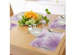 Abakuhaus Tovagliette Viola, Illustrazione Vettoriale Astratta Di Arte Floreale Con Sfondo Di Fiori E Farfalle, Tovaglietta Decorativa In Tessuto Resistente Ai Colori Per La Sala Da Pranzo E La Cucina, Viola E Bianco