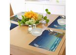 Tovagliette Abakuhaus Ocean, Auto Cartoon Con Tavole Da Surf Onde Blu Dell'oceano Notturno Viaggi Illustrazione Dell'isola Estiva, Tiscjdeco In Tessuto Resistente Al Colore Per La Sala Da Pranzo E La Cucina, Multicolore