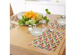 Tovagliette Abakuhaus Con Motivi Fruttati, Ciliegie Colorate Con Foglie - Fresche, Mature, Succose E Gustose, Tipiche Dell'estate, Sottobicchieri In Tessuto Lavabile, Decorazioni Per La Tavola Con Stampe, Giallo, Verde, Rosso