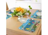 Tovagliette Per Bambini Abakuhaus, Divertente Panorama Sottomarino Con Animali Marini, Grafica Con Barca A Vela E Palma, Decorazione Da Tavola In Tessuto Resistente Al Lavaggio Per La Sala Da Pranzo E La Cucina, Multicolore