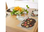 Abakuhaus Tovagliette Moderne, Disegno Vettoriale Di Un Legno Simile Alla Mela Con Dettagli Floreali Artistici, Tiscjdeco In Tessuto Resistente Al Colore Per La Sala Da Pranzo E La Cucina, Marrone Scuro Calendula E Arancione