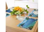 Tovagliette Abakuhaus Natur, Vista Panoramica Della Baia E Delle Isole Montuose Nell'idilliaco Paesaggio Di Palawan, Filippine, Tiscjdeco In Tessuto Resistente Al Lavaggio Per La Sala Da Pranzo E La Cucina, Bianco, Verde, Blu